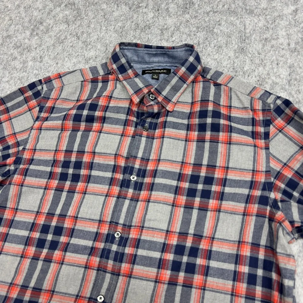 Banana Republic Shirt Mens Large Gray Red Plaid Button Up Casual Preppy Career